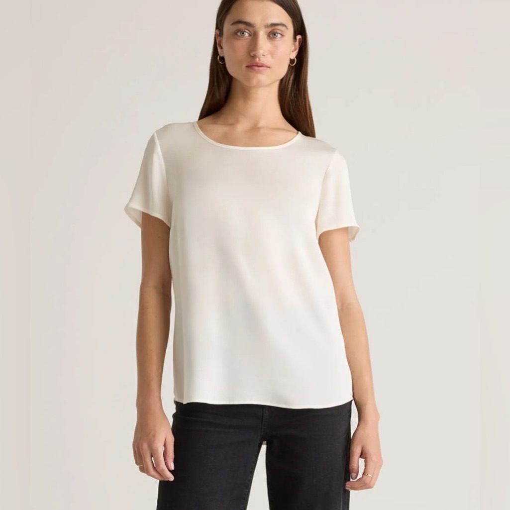Quince Silk Stretch T-Shirt Washable Minimalist Basic Tee X-Large